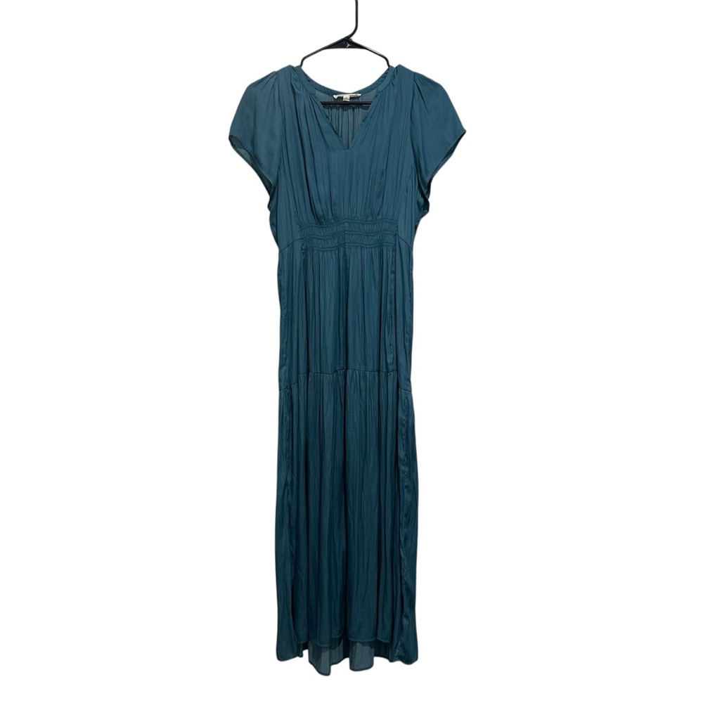 Matte Satin Blue Grade & Gather Midi Dress Medium EUC